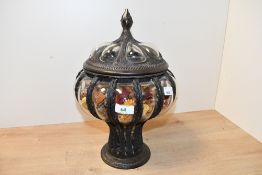 An unusual late 20th-century Indian metal and glass apothecary-style potpurri urn, featuring