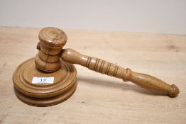 A contemporary J.S Wass of Richmond North Yorkshire hard wood gavel and sound block, marked to base,