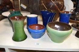 Of local interest, a selection of 20th-century Wetheriggs Pottery, to feature vases, rounded bowls