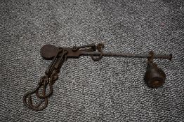 A late 19th to early 20th-century wrought iron steelyard balance, unmarked, 43cm in length,