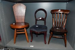 Three small late 19th to early 20th-century wooden chairs, thought to be apprentice pieces or
