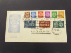ISRAEL 1948 DOAR IVRI, SET OF 9 ON ILLUSTRATED FIRST DAY COVER Set of 9 values from the Doar Ivri