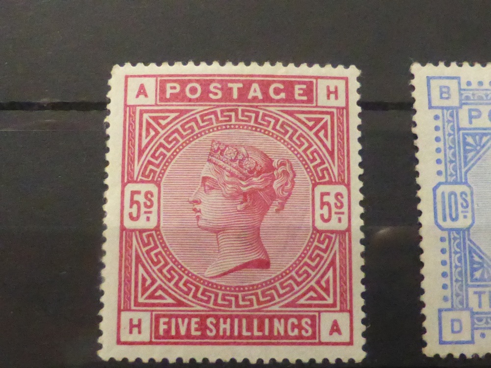 GB 1883 5 & 10 SHILLING ON WHITE PAPER BOTH VALUES MOUNTED MINT Fine duo of the large coloured - Image 2 of 4