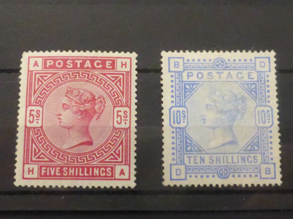 GB 1883 5 & 10 SHILLING ON WHITE PAPER BOTH VALUES MOUNTED MINT Fine duo of the large coloured
