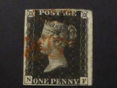 GB 1840 1D BLACK 4 VERY GOOD MARGINS CORNER LETTERS NF PLATE 5 FINE USED Fine Plate five example