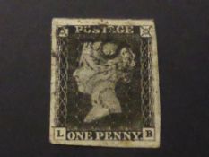 GB 1840 1D BLACK 4 VERY GOOD MARGINS CORNER LETTERS LB PLATE 3 FINE USED Lovely Plate three