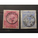 GB 1883 5 & 10 SHILLING ON WHITE PAPER BOTH VALUES FINE USED WITH CDS's Fine duo of the large