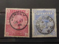 GB 1883 5 & 10 SHILLING ON WHITE PAPER BOTH VALUES FINE USED WITH CDS's Fine duo of the large
