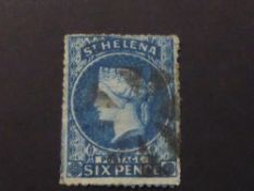 ST HELENA 1861 6d BLUE WITH ROUGH PERFS (SG2a) FINE USED Fine used value from 1861, slightly off