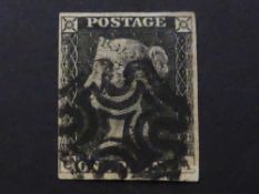 GB 1840 1D BLACK 4 MARGINS CORNER LETTERS CA PLATE 3 FINE USED Fine Plate three example of this four
