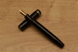 A Parker Duofold Senior Streamlined button fill fountain pen in Black with two narrow cap bands