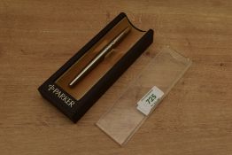 A boxed Parker 50 Falcon converter fill fountain pen in stainless steel. Circa 1978