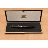 A boxed Montblanc Meisterstuck 146 fountain pen in Black having 4810 18C Montblanc 750 nib. Circa
