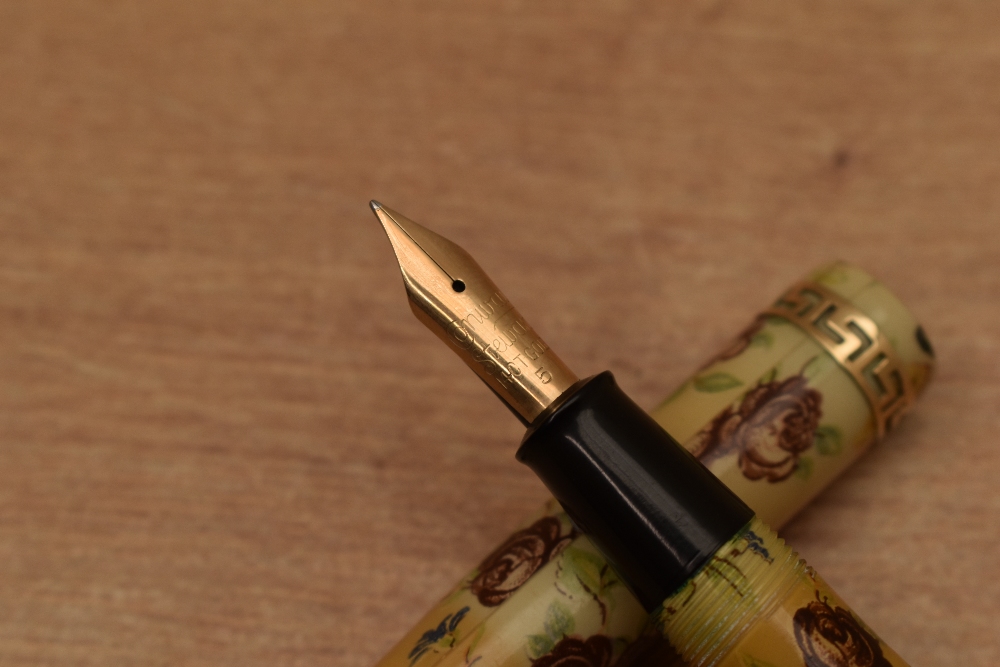 A rare Conway Stewart 22 Floral lever fill fountain pen with Greek Key cap band having Conway - Image 2 of 3
