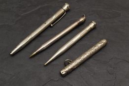 Two Sterling Silver, one Hallmarked pencil and a Hallmarked pencil holder. Includes Yard O Led, Yard