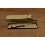 A boxed Parker Falcon converter fill fountain pen in Brushed Stainless Steel. Circa 1985