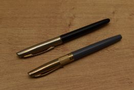 Two fountain pens. A Wilson (made in Italy) plunger fill fountain pen in Grey and a Queensway