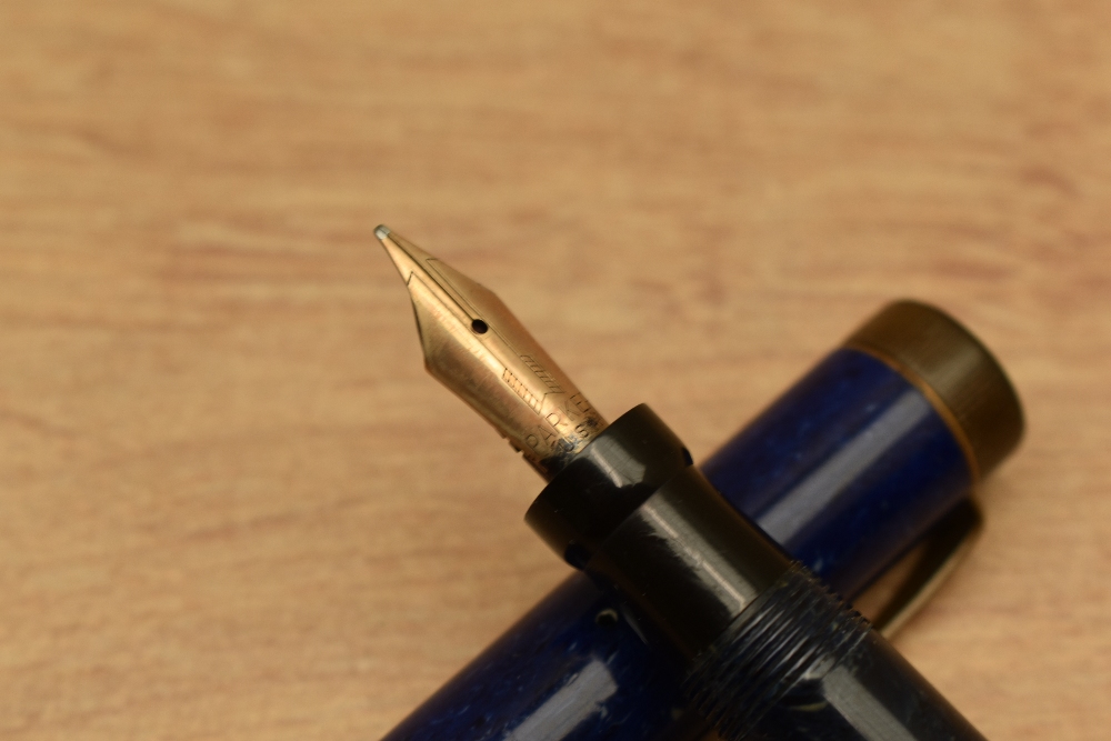A Parker Duofold Junior button fill fountain pen in Lapis Lazuli with a single band to Flat Top - Image 2 of 3