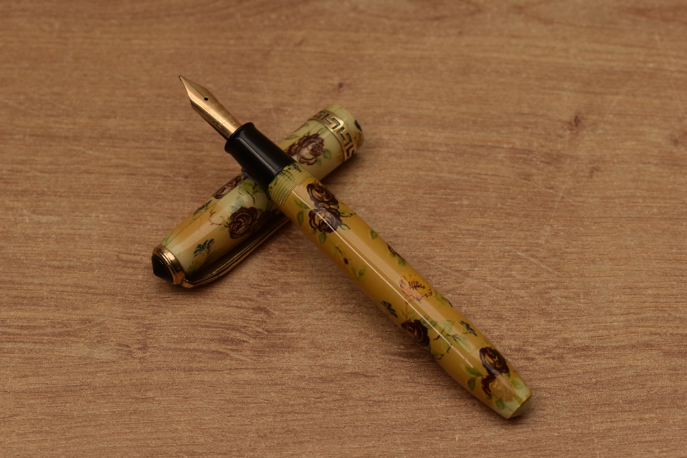 A rare Conway Stewart 22 Floral lever fill fountain pen with Greek Key cap band having Conway