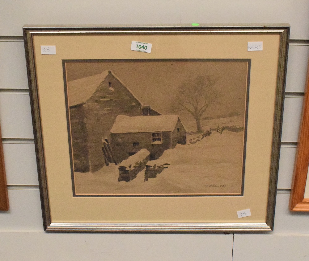 *Local Interest* D.E Willink (British 20th Century) Watercolour, a monochromatic study of a farm - Image 2 of 5