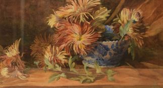 A 20th Century Watercolour 'Chrysanthemums', a still life study depicting flowers in an ornate