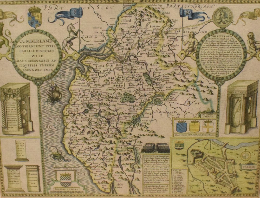 *Local Interest* A hand colourised map depicting 'Cumberland and the Ancient Citie of Carlile