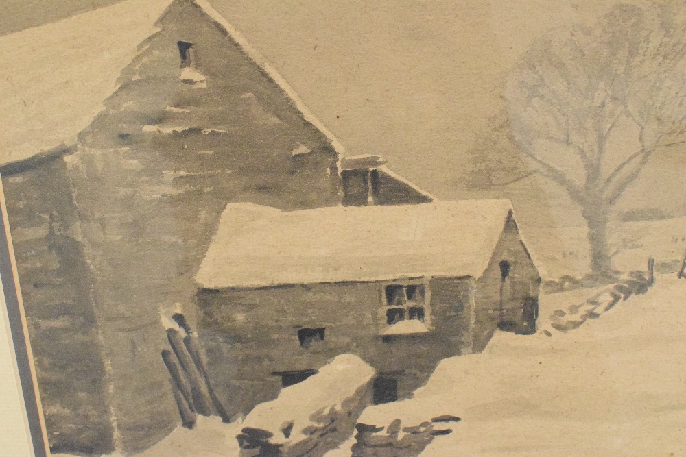 *Local Interest* D.E Willink (British 20th Century) Watercolour, a monochromatic study of a farm - Image 3 of 5