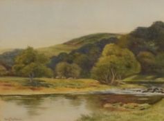 George Oyston (British 1861-1937) Watercolour, a pastoral river scene, signed and dated (1913) lower