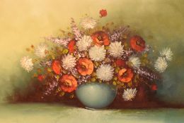 Bouione (20th Century) Oil on canvas, a still life study depicting an abundant vase of flowers,