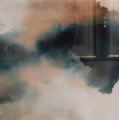 A pair of contemporary lithographs, flowing abstract compositions in cool tones, within card mount