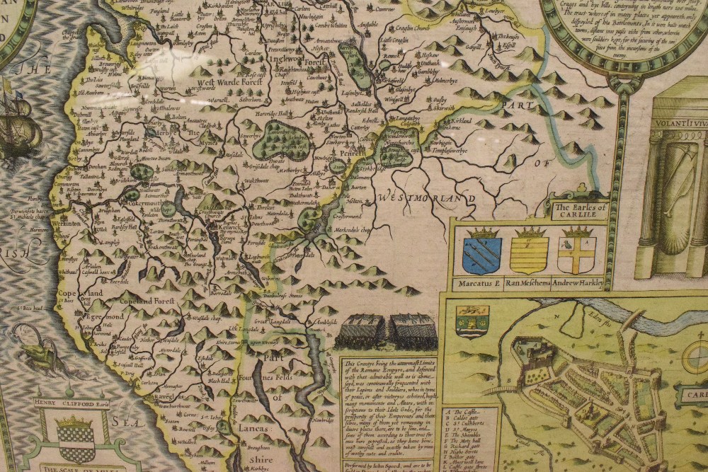 *Local Interest* A hand colourised map depicting 'Cumberland and the Ancient Citie of Carlile - Image 4 of 6