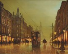 Steven Scholes (British 1952) Oil on canvas, a depiction of an illuminated 19th century Oxford
