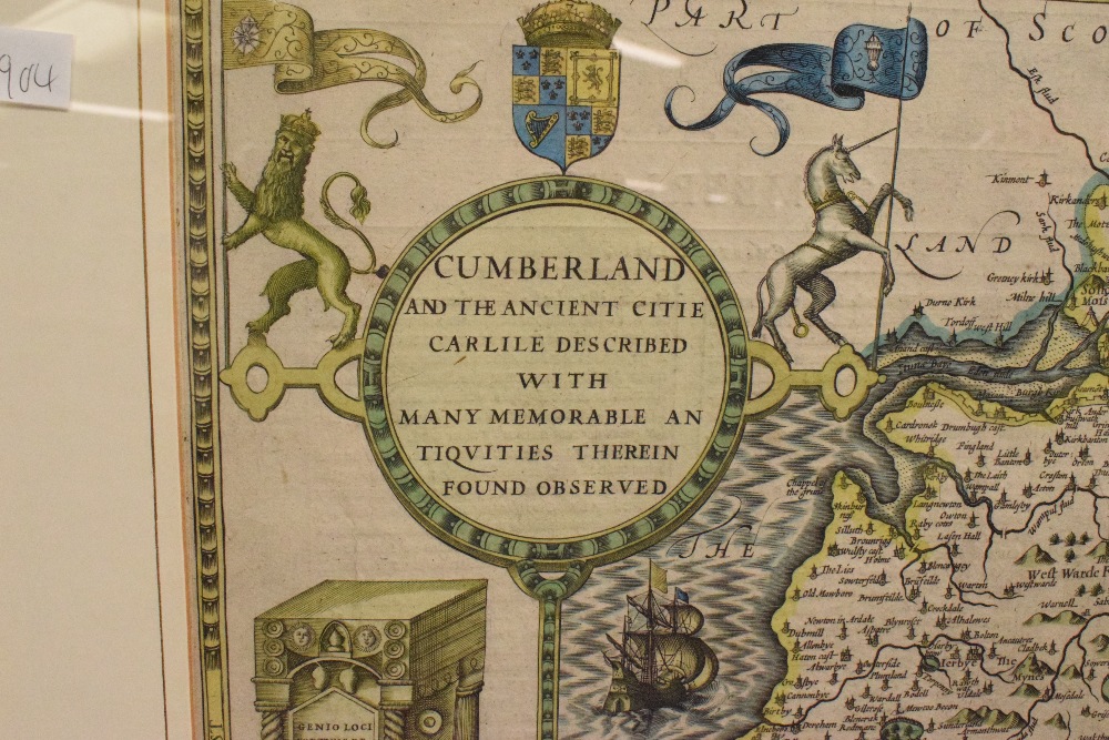 *Local Interest* A hand colourised map depicting 'Cumberland and the Ancient Citie of Carlile - Image 3 of 6