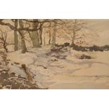 *Local Interest* J. R Holloway (20th Century) Watercolour 'Early Snow in Cumbria', a wooded