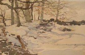 *Local Interest* J. R Holloway (20th Century) Watercolour 'Early Snow in Cumbria', a wooded