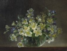 Cecil Kennedy (British 1905-1997) Oil on canvas, a still life floral study depicting Primroses and