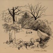 *Local Interest* John Cooke (British 1929-2018) Pen and ink, study of a lone sheep as seen over a