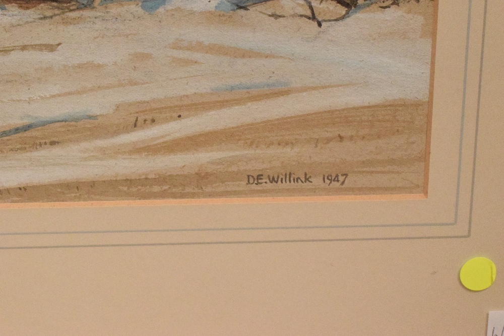 D. E. Willink (British 20th Century) Watercolour, a lone hillside tree in winter, signed and - Image 4 of 5