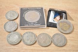 A small selection of half crowns including George V, George VI, Elizabeth II and Elizabeth II