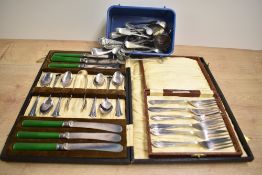 A vintage Art Deco cutlery set, a cased set of pickle forks and a small selection of loose