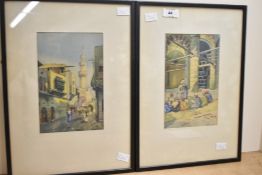 K Ghandair (20th Century) A pair of watercolours, Egyptian street scenes, within card mounts and