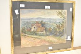A 19th Century watercolour 'From the Back of Hind Head Surrey' depicting a rural cottage with a