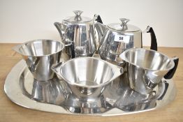 A set of mid 20th-century Swan Brand stainless steel 'Westbury' coffee and tea service, featuring