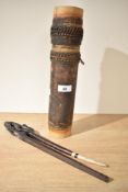 Thought to be 20th-century Chinese hand-carved dark wood hair stick, featuring a slender, zoomorphic