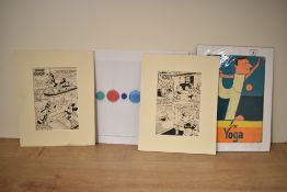 A selection of contemporary vintage-style prints, to include two Disney comic strips featuring