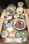 A Wedgwood Jasper Ware London Landmarks collectors plate and a small selection of Jasper ware