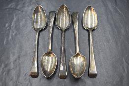 A group of three George III silver Old English pattern teaspoons, marks for London 1807, maker