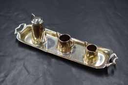 An Elizabeth II silver novelty miniature three piece coffee set and tray marks for Birmingham
