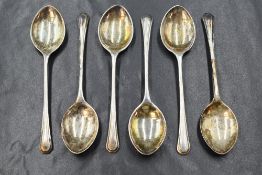 A cased set of six George V silver Grecian pattern coffee spoons, marks for Birmingham 1938, maker