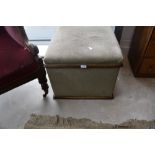 A Victorian and later ottoman stool having mahogany edging and dralon upholstery, approx
